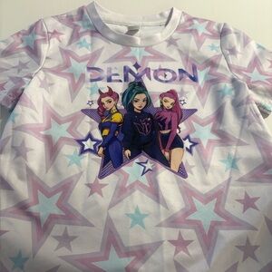 Demon Graphic Star Tee with Pink & Teal Accents